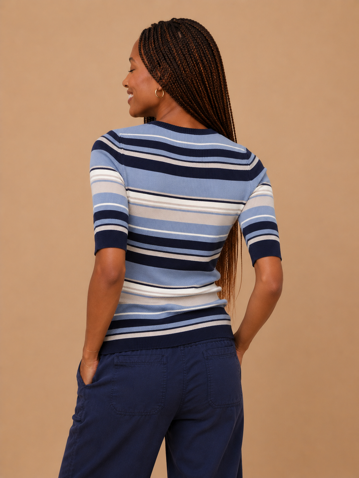 Brielle Multi Stripe Ribbed Knit Top