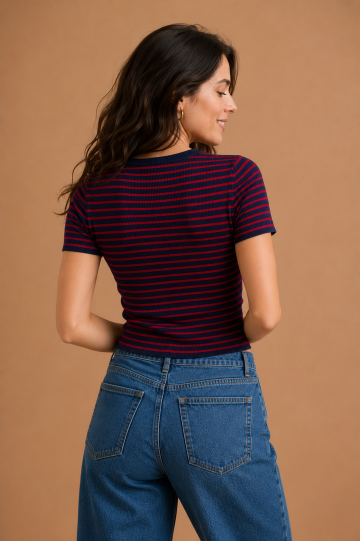Briar Stripe Ribbed Knit Short Sleeve Top