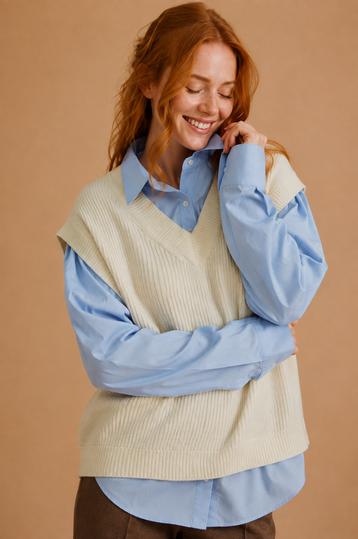 Emmeline Twofer Sweater Vest Shirt