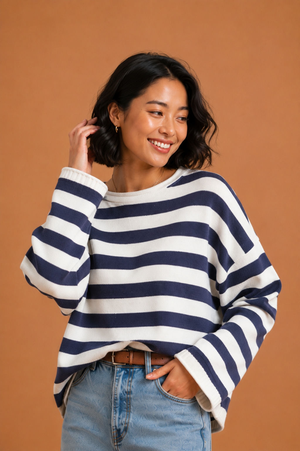 Gemma Nautical Navy Striped Sweater Top