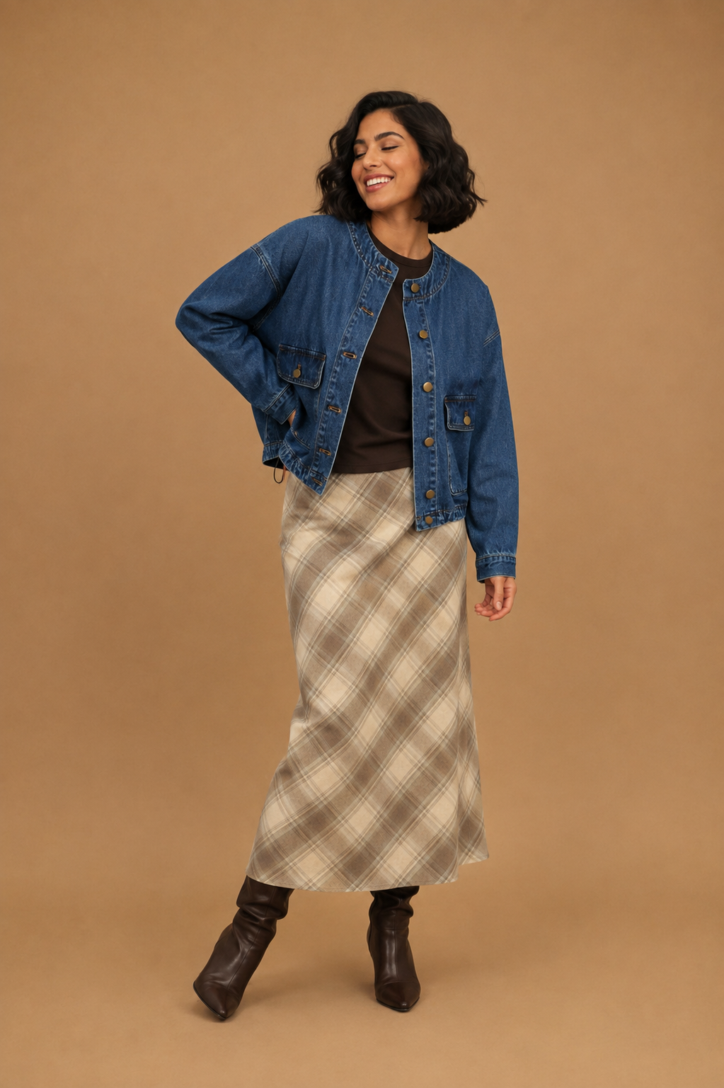Daphne Round Neck With Pockets Front Denim Jacket