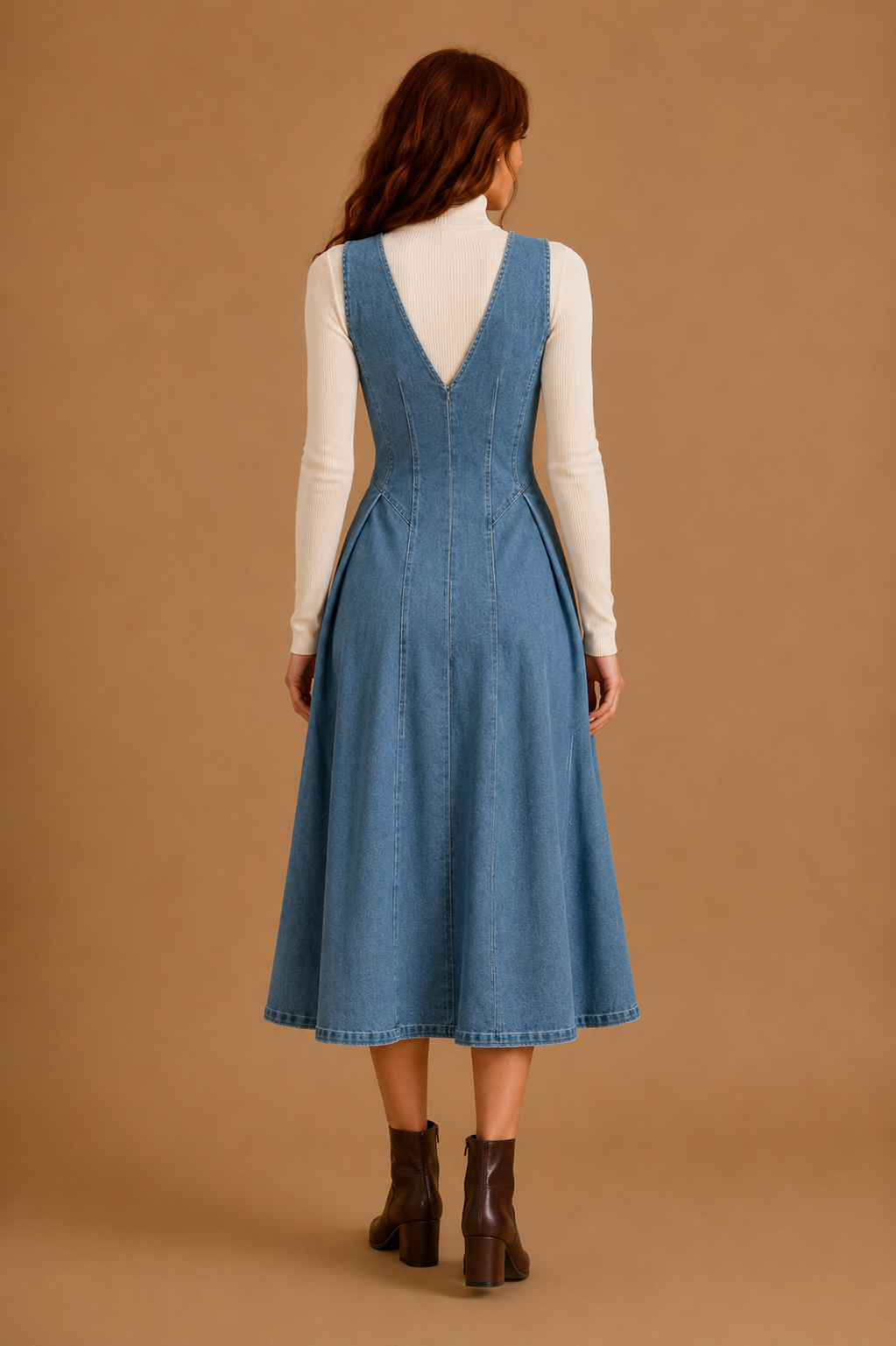 Malia V-Neck Stretch Denim Midi Dress