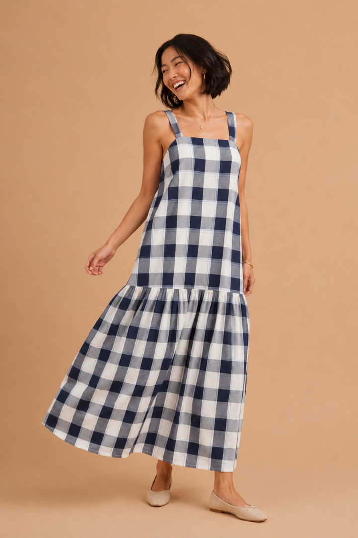 Tabitha Plaid Woven Tiered Midi Dress