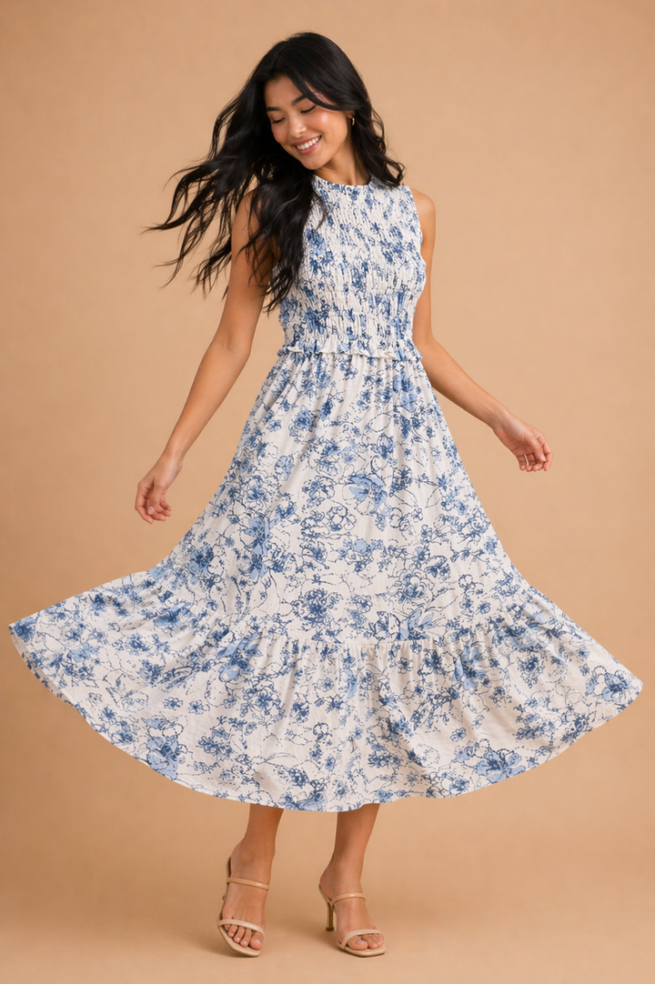 Blake Floral Print Smocked Midi Dress