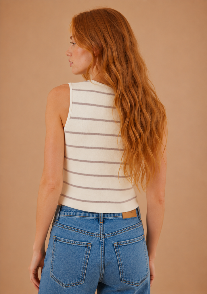 Daisy Striped Button Down Knit Vest