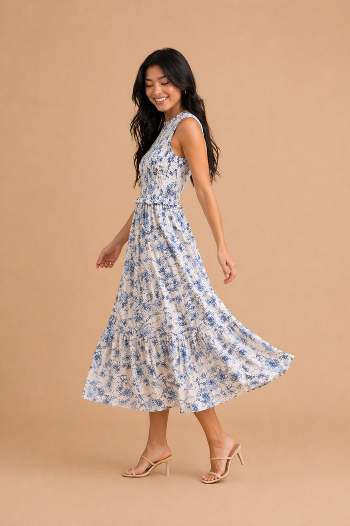 Blake Floral Print Smocked Midi Dress