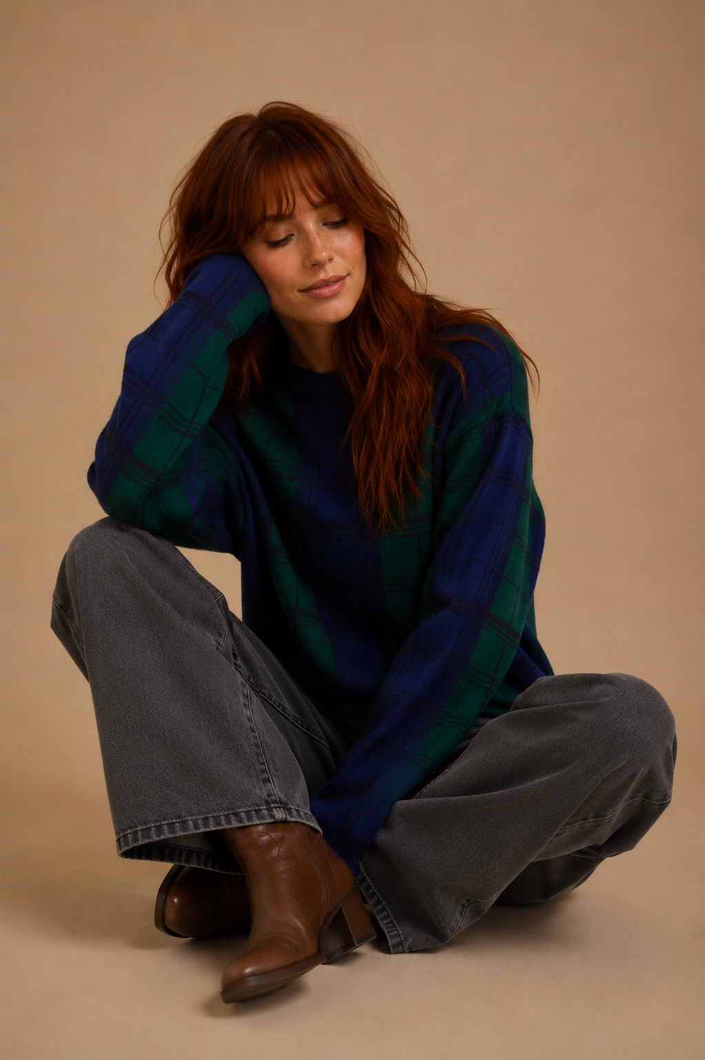 Coralie Blackwatch Allen Plaid Window Pane Sweater