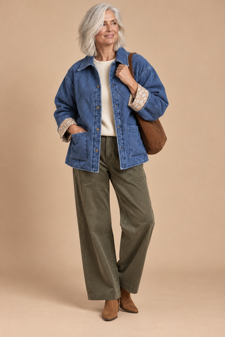 Charis Contrast Lining Quilted Denim Jacket