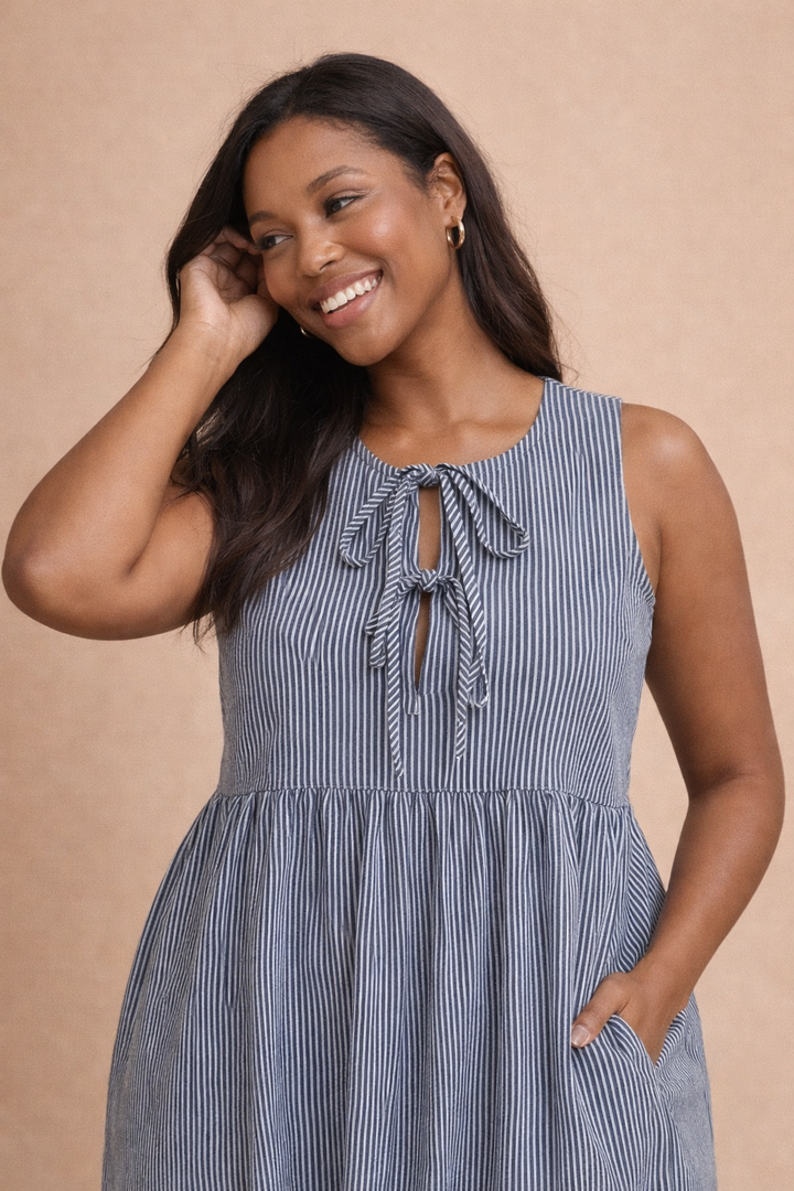 Megan Striped Bow-Knot Dress