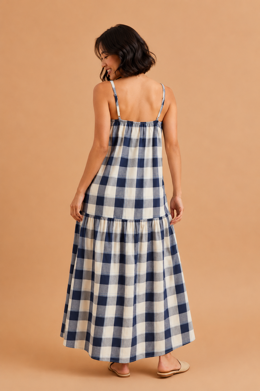 Tabitha Plaid Woven Tiered Midi Dress