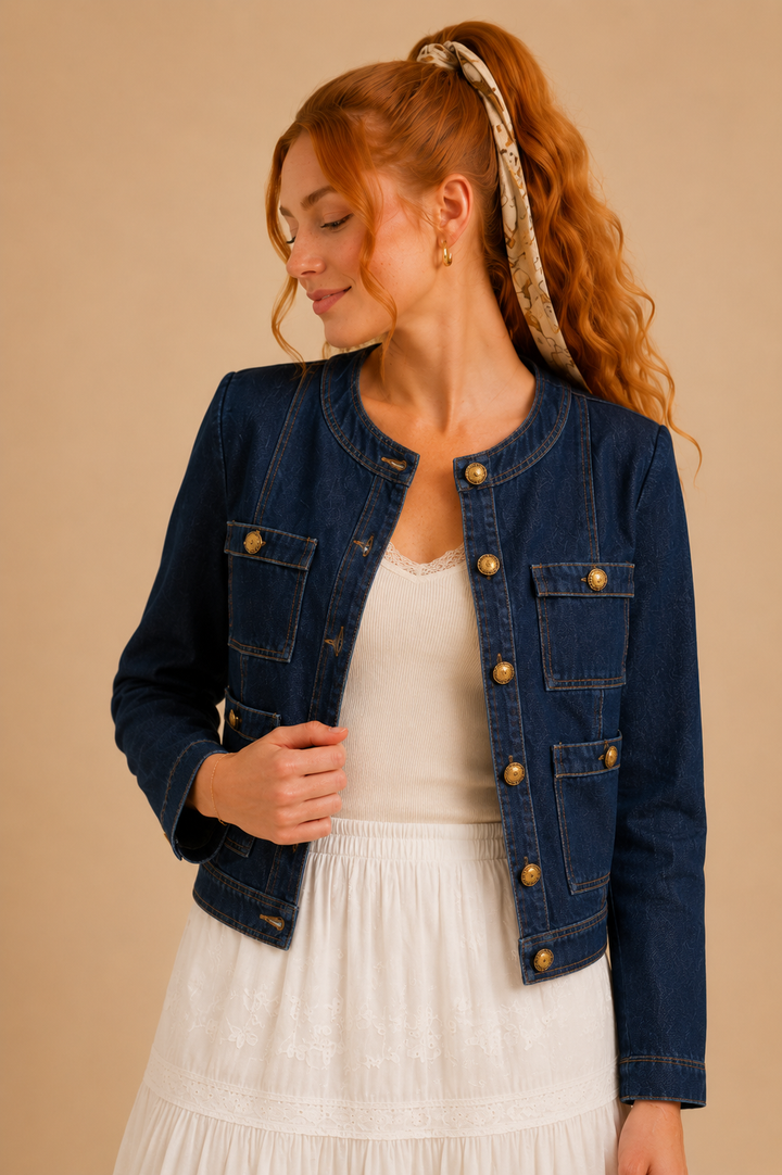 Sadie Puff Shoulder Dark Wash Denim Jacket