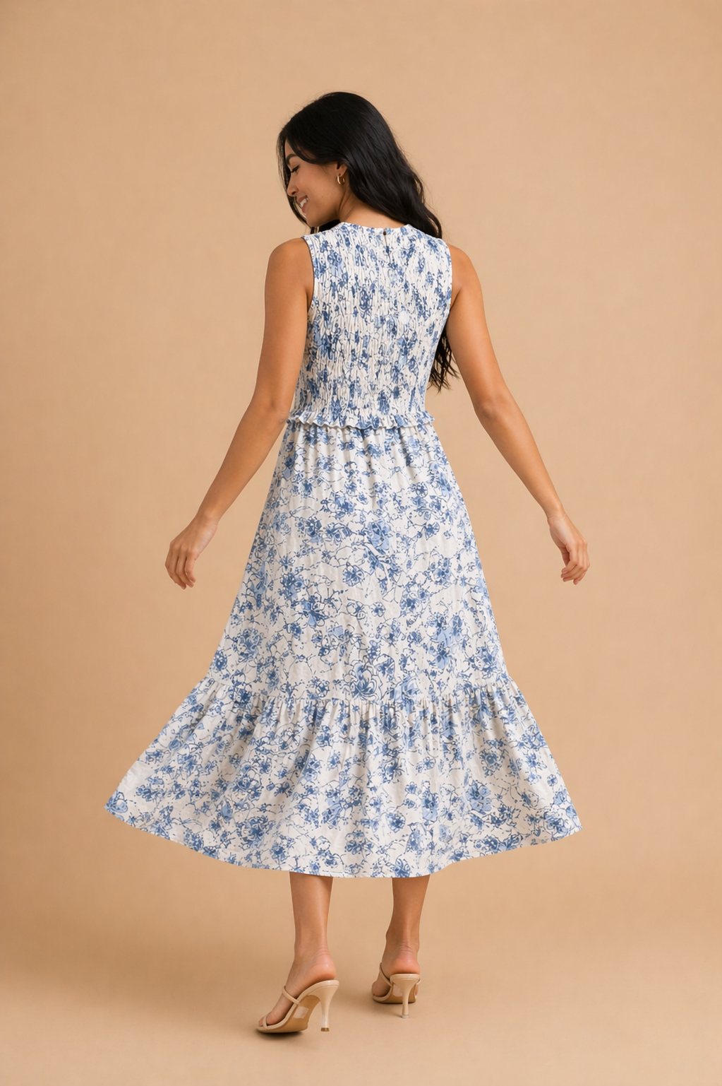 Blake Floral Print Smocked Midi Dress