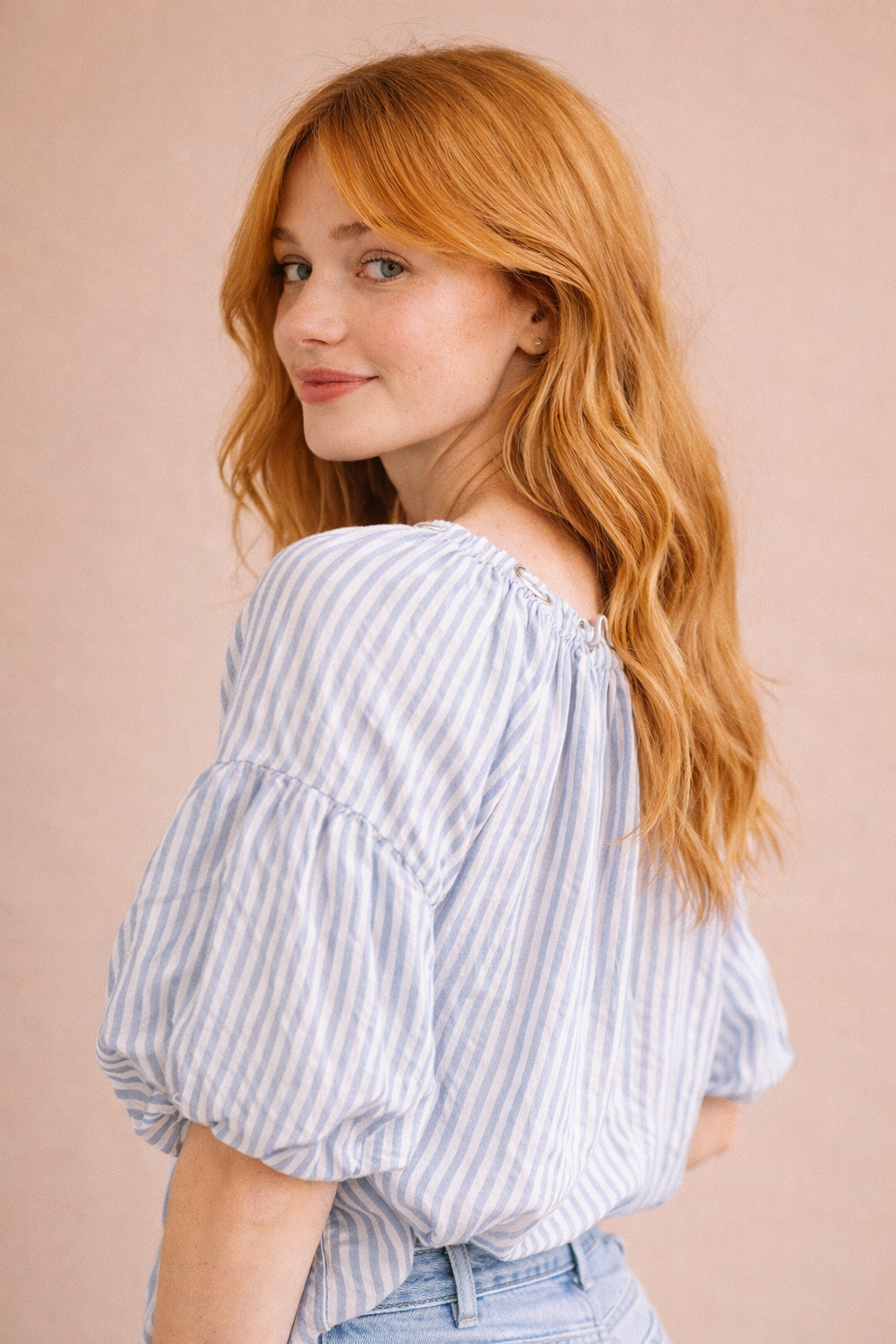 Lori Striped Bubble Top With Grommet Neckline