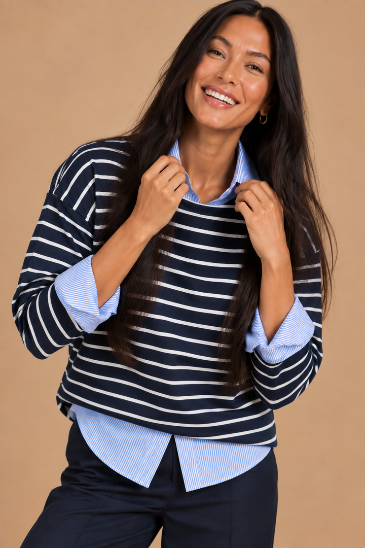 Riley Relaxed Stripe Drop Shoulder Mariner Top