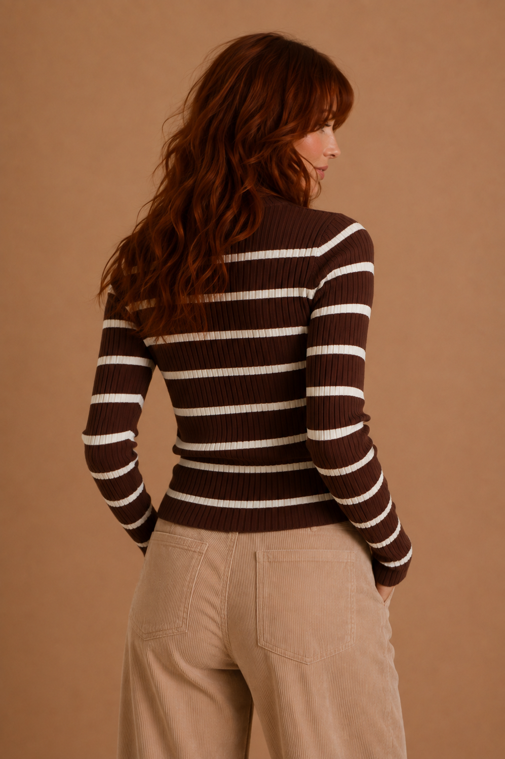 Aurelia Striped Mock Neck Ribbed Sweater