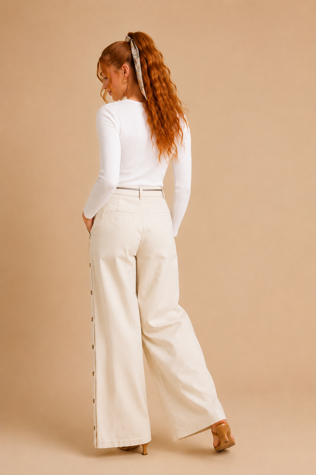Olivia Button Hem Wide Leg Pant
