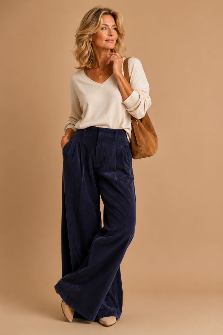 Jaclyn Pleated Wide Leg Corduroy Pants