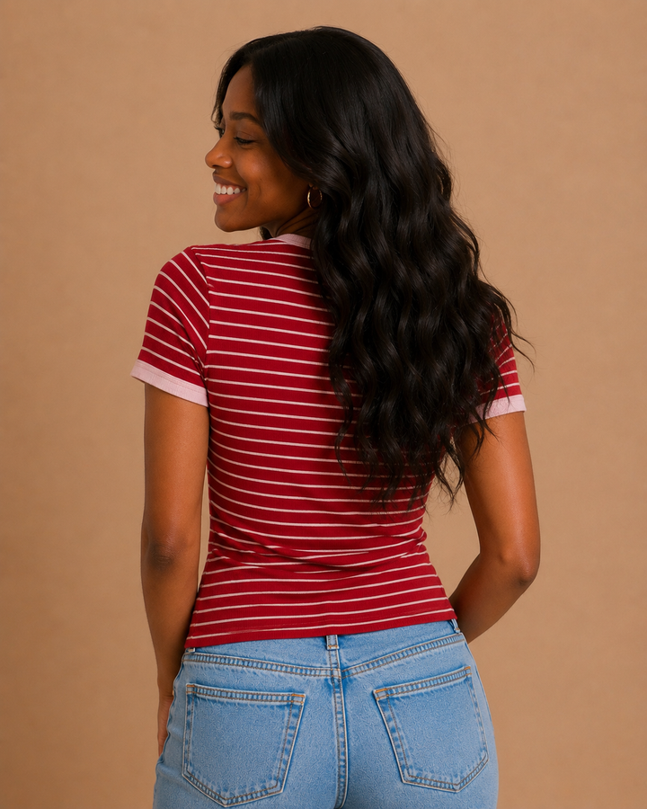 Heather Striped Ribbed Knit Top