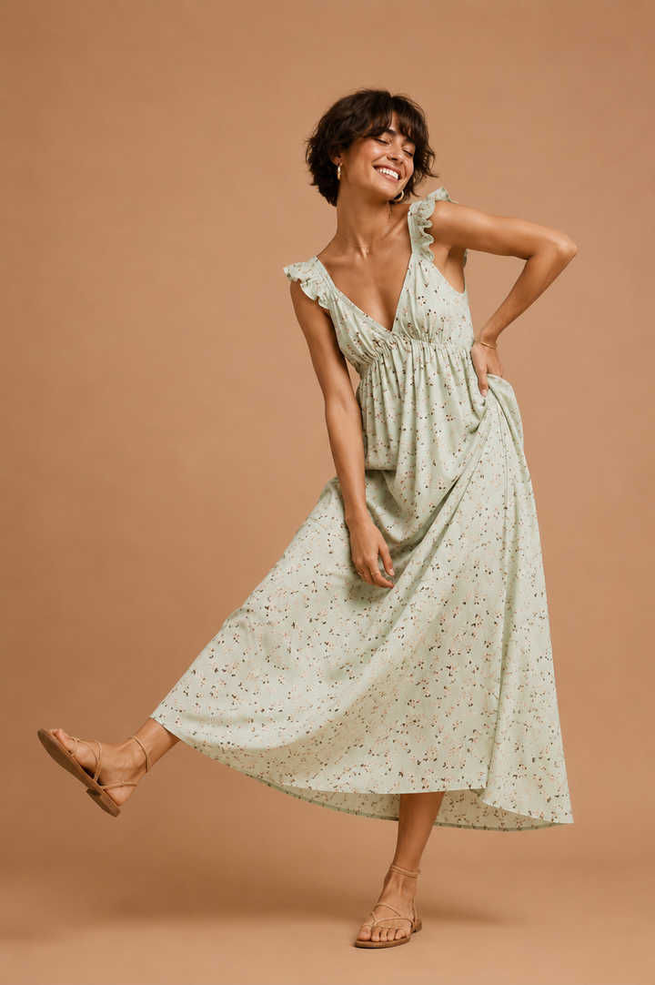Aurora Floral Ruffle Sleeve Maxi Dress