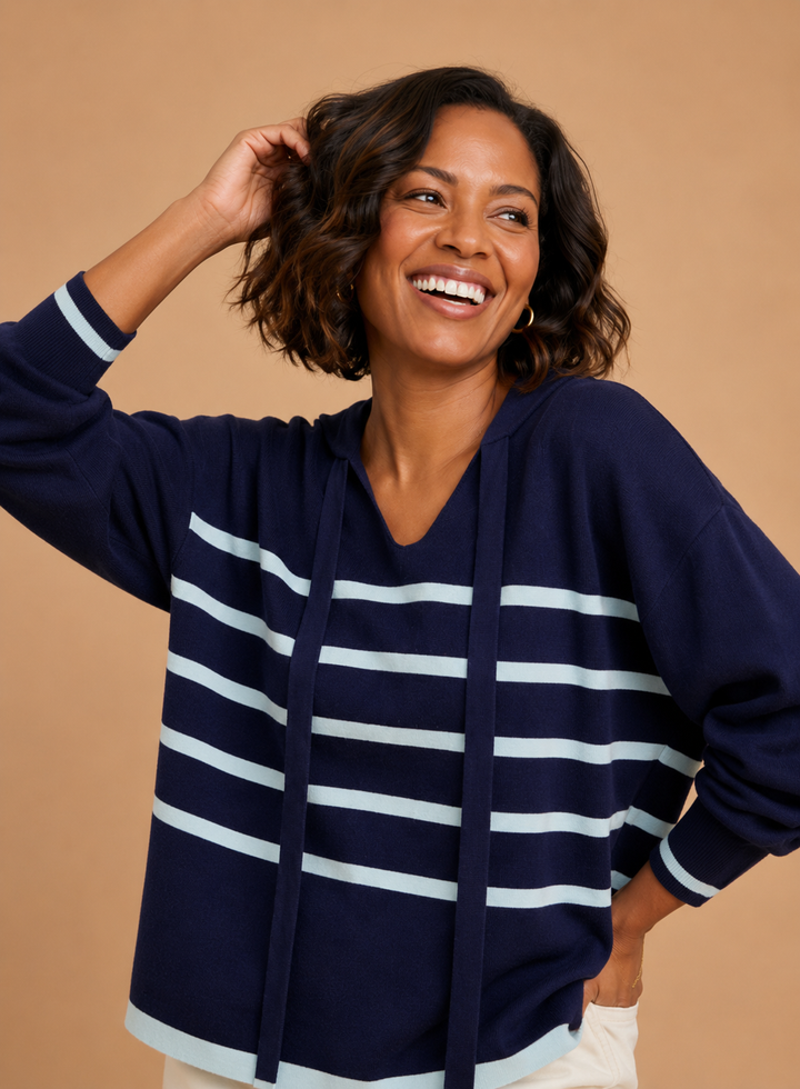 Elodie Striped Oversized Crop Sweater Hoodie