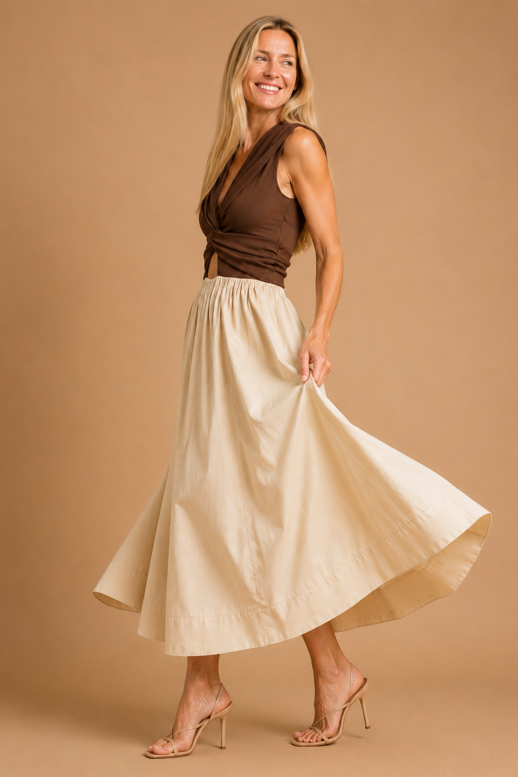 Seraphina Solid Twist Front Midi Dress