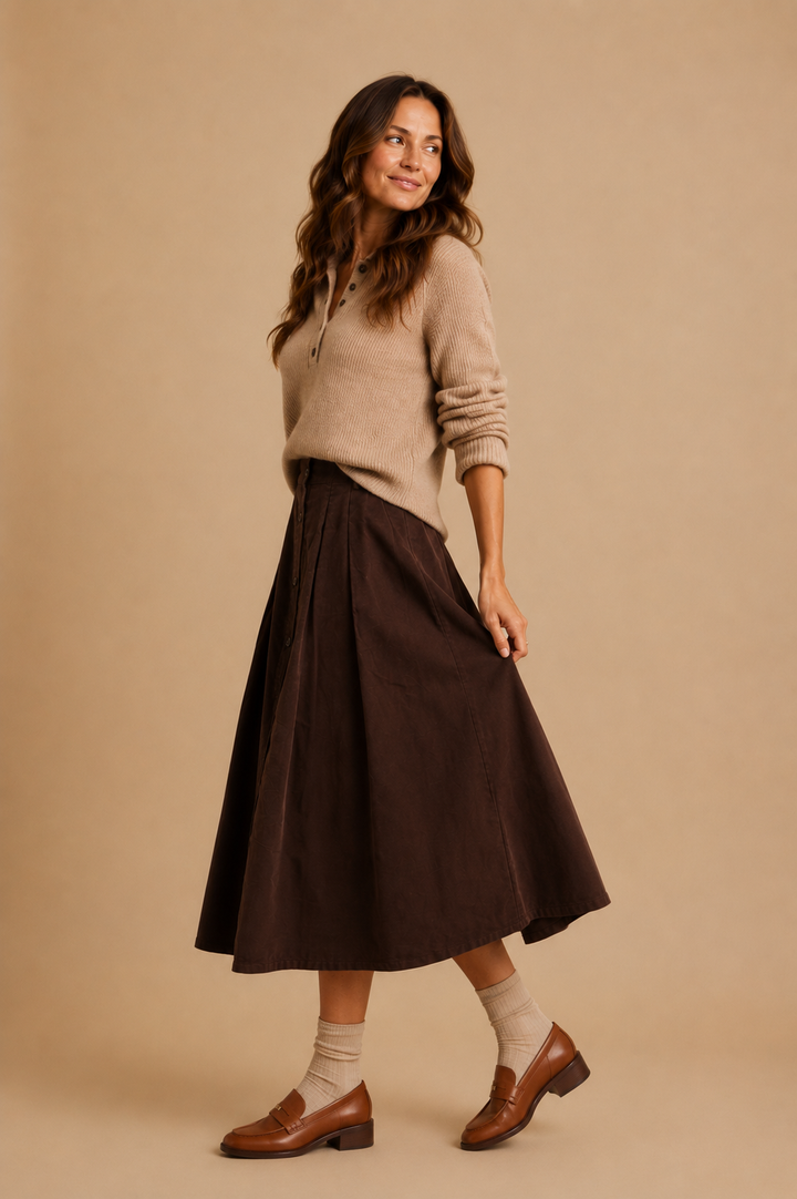 Delilah Corduroy Button Front Midi Skirt