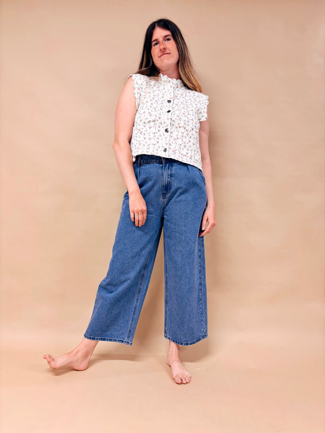 Clara Mini Pleated Denim Pants