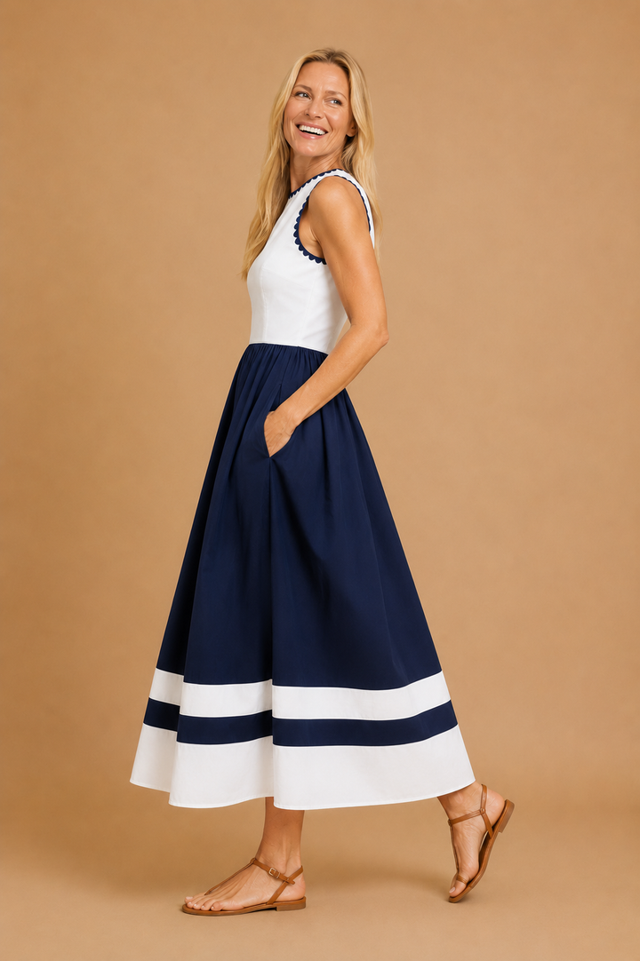 Viviana Sleeveless Combination Midi Dress