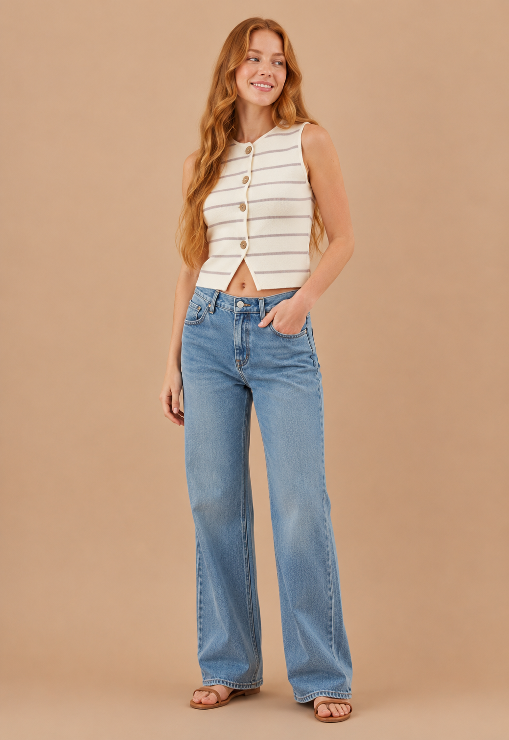 Daisy Striped Button Down Knit Vest