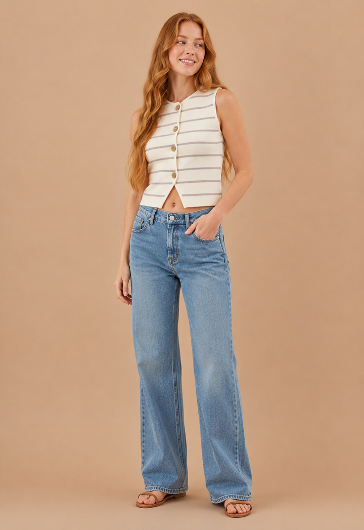 Daisy Striped Button Down Knit Vest