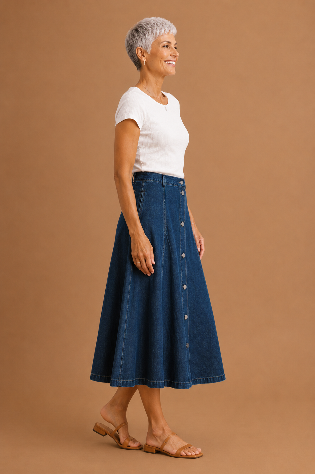 Ida Button Down Denim Midi Skirt