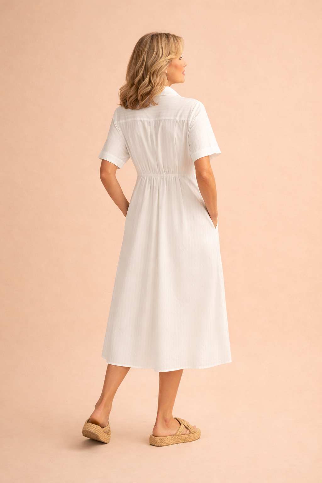 Florence Pleat Detail Button Down Monochromatic Striped Midi Dress