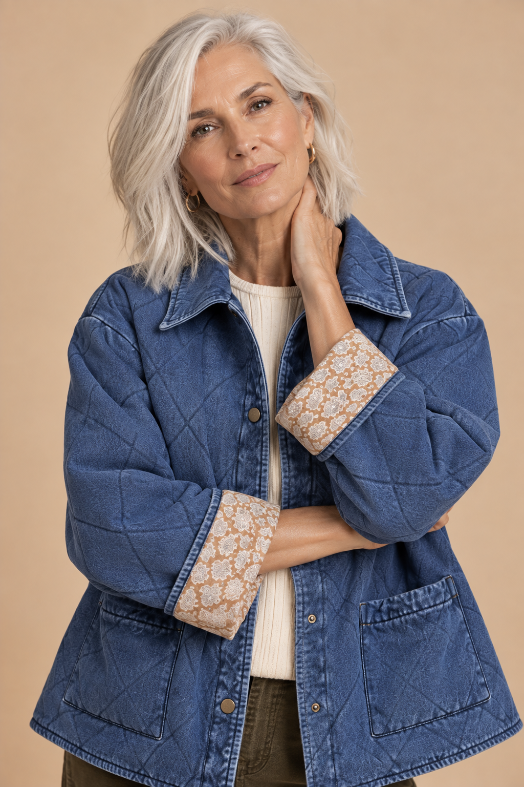 Charis Contrast Lining Quilted Denim Jacket
