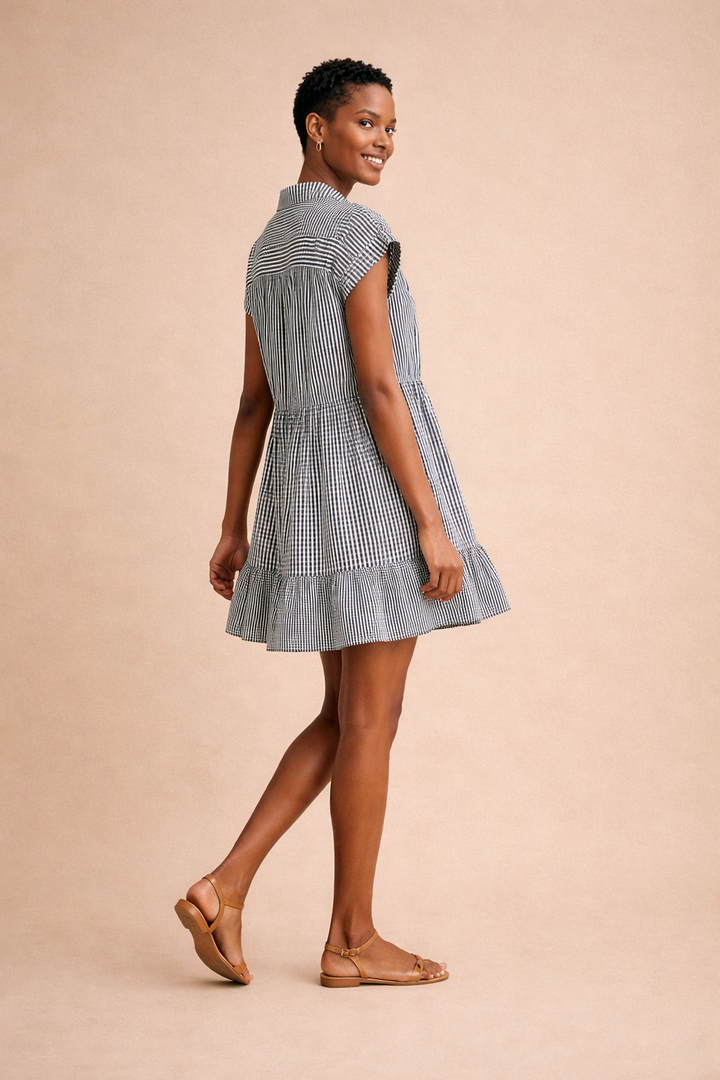 Odette Gingham & Stripes Button Up Dress