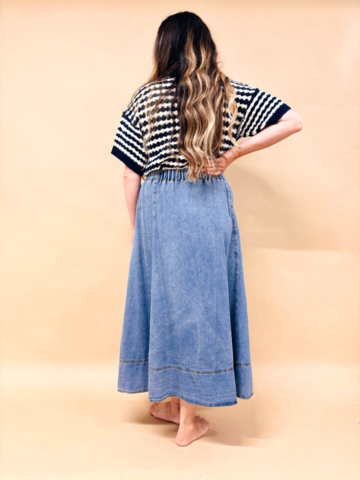 Raven Flare Denim Skirt
