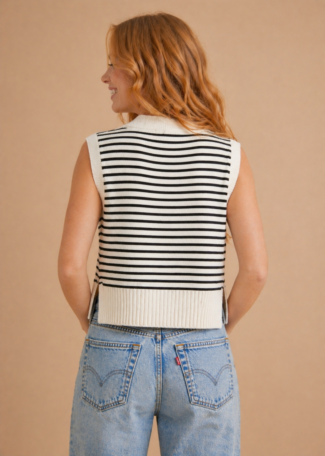 Maya V-Neck Stripped Collar Knit Top