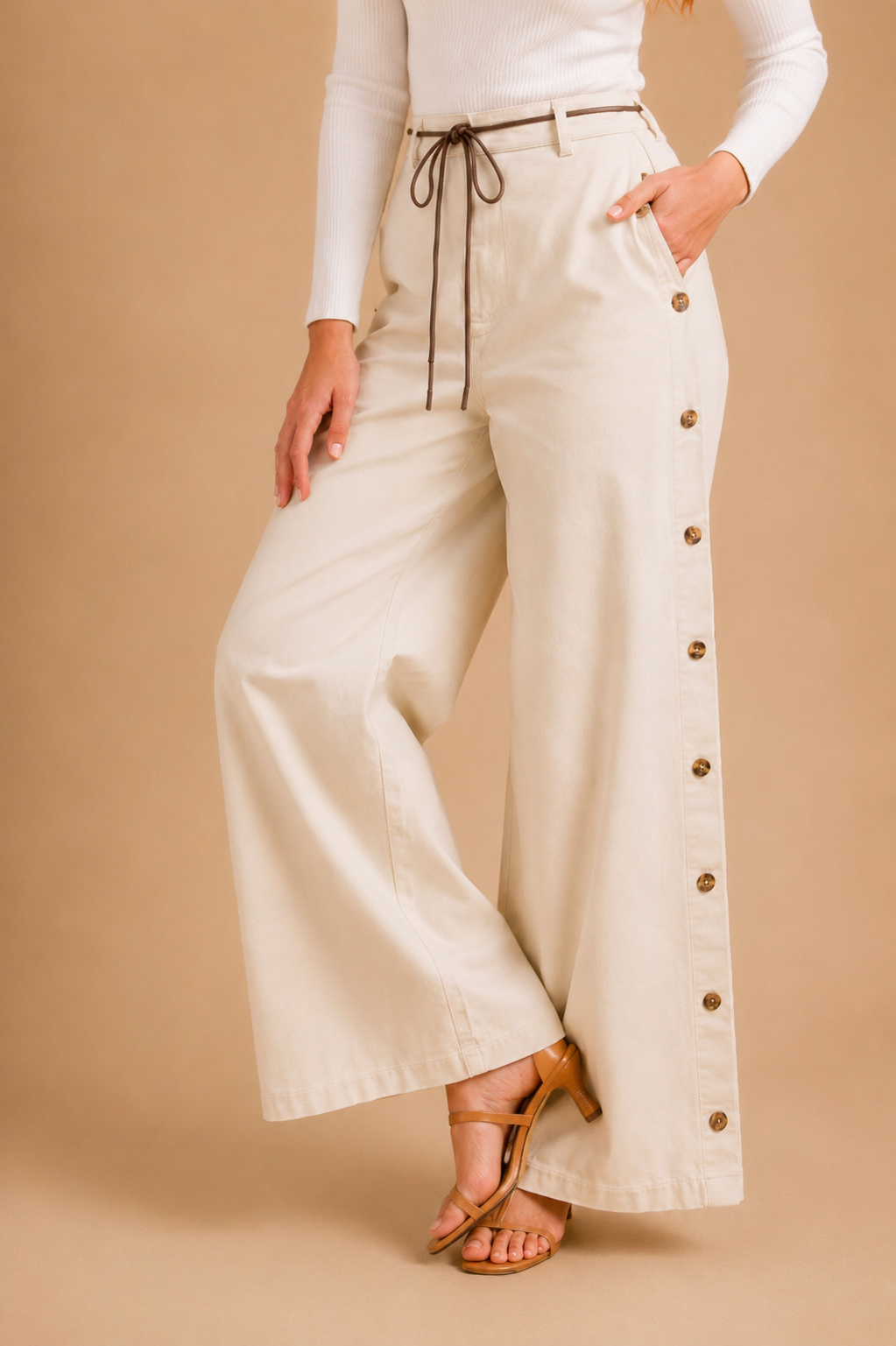 Olivia Button Hem Wide Leg Pant