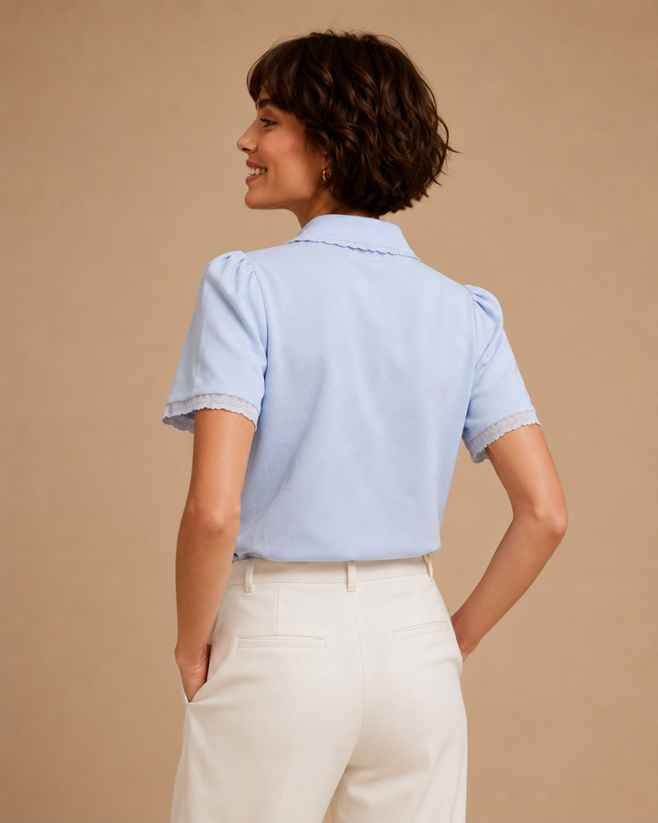 Marigold Collared Lace Trim Polo Top