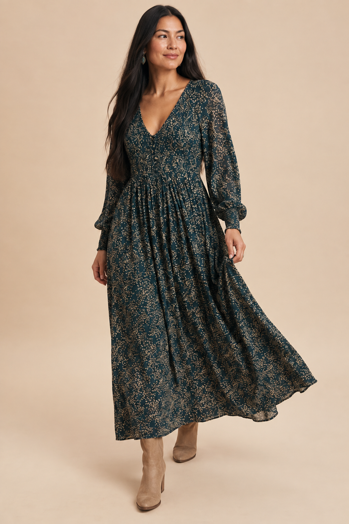 Sara Smocked Floral Maxi Dress