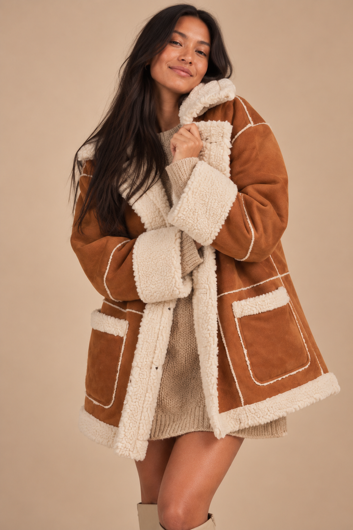 Olivia Suede And Sherpa Relaxed Coat
