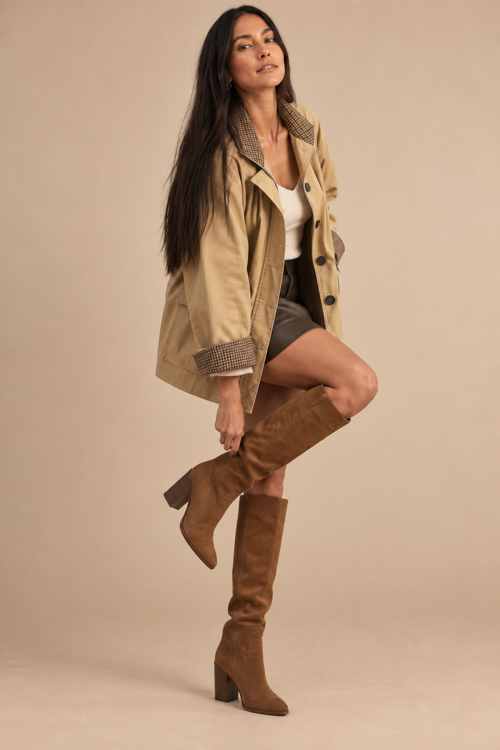 Heather High Neck Drawstring Waist Utility Jacket