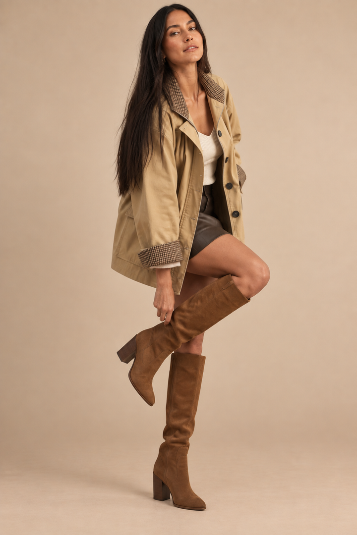 Heather High Neck Drawstring Waist Utility Jacket