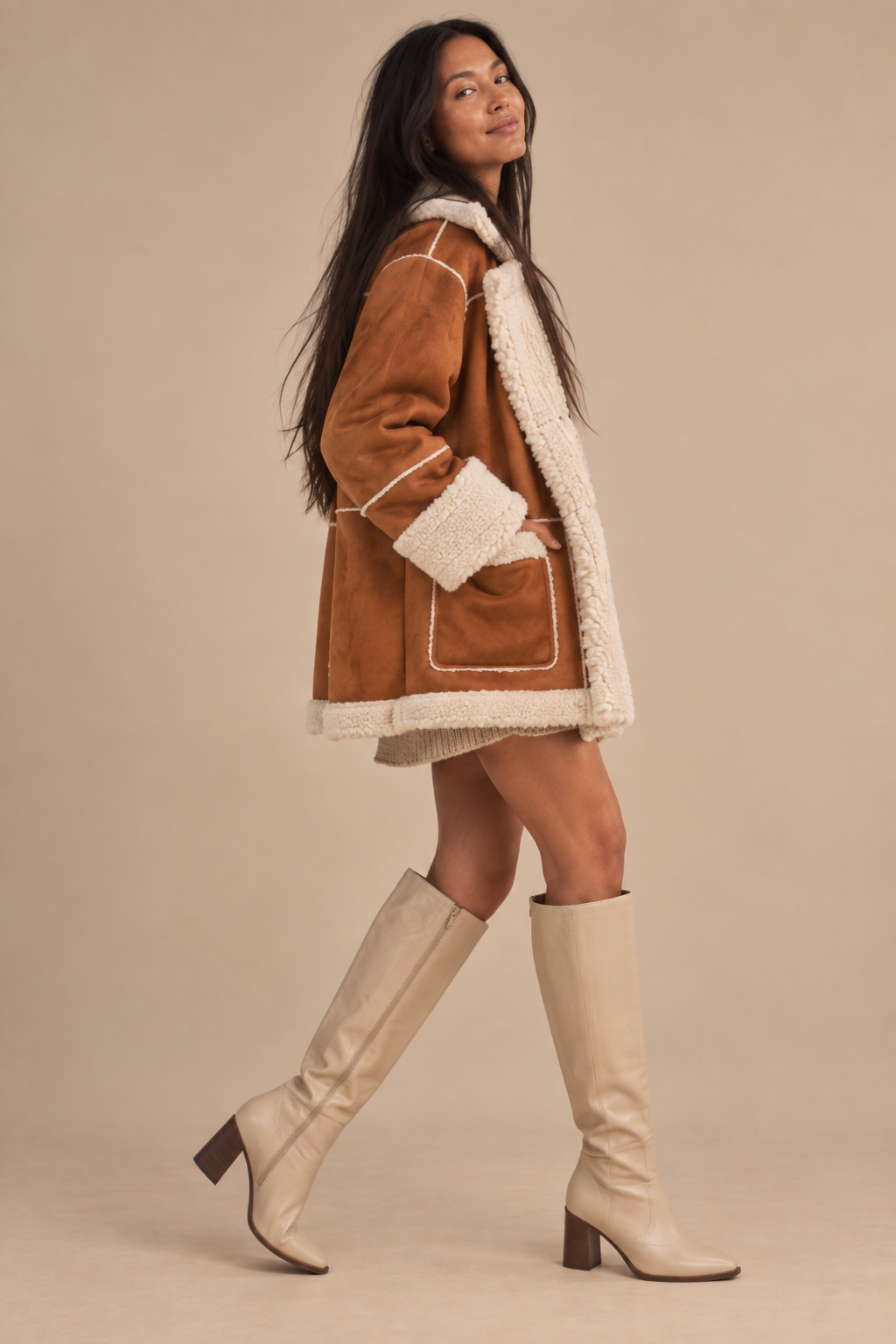 Olivia Suede And Sherpa Relaxed Coat