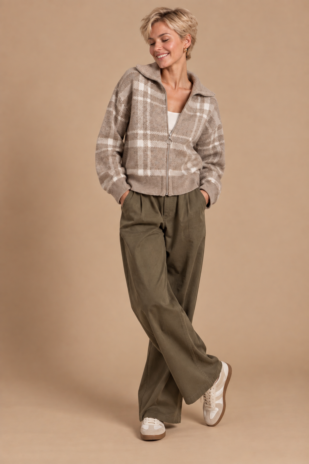 Parker Plaid High Neck Collared Sweater Jacket