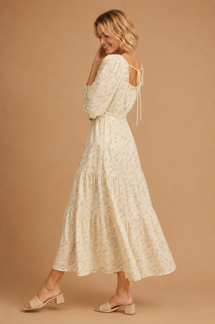 Gigi Floral Print Lace Trimmed Square Neck Maxi Dress