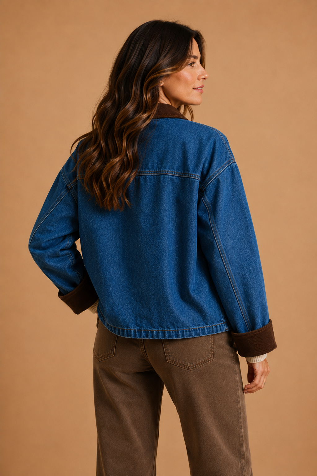Nora Denim Corduroy Trim Snap Button Down Jacket