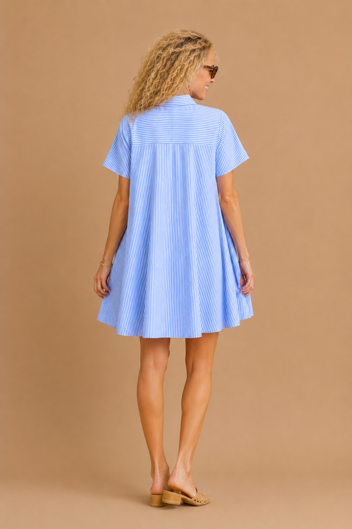 Stacey Striped Short Sleeve A-Line Swing Dress