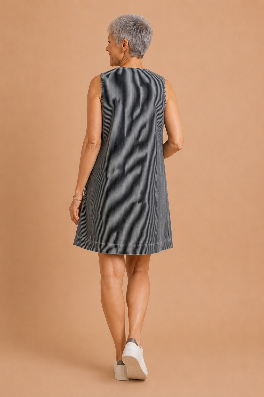 Aubrey Striped Button Front Denim Mini Dress
