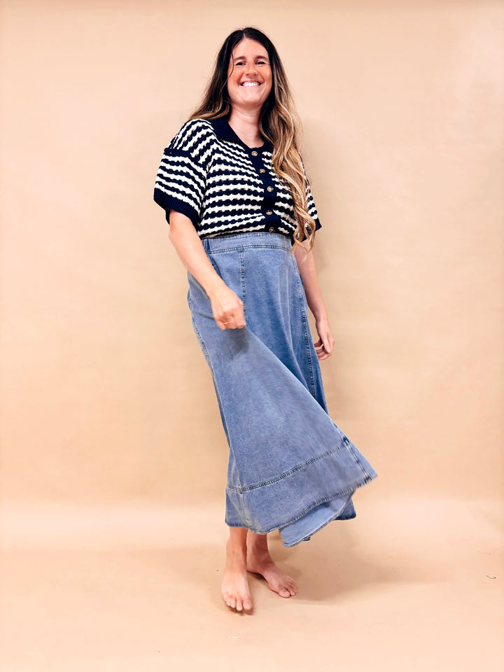 Raven Flare Denim Skirt