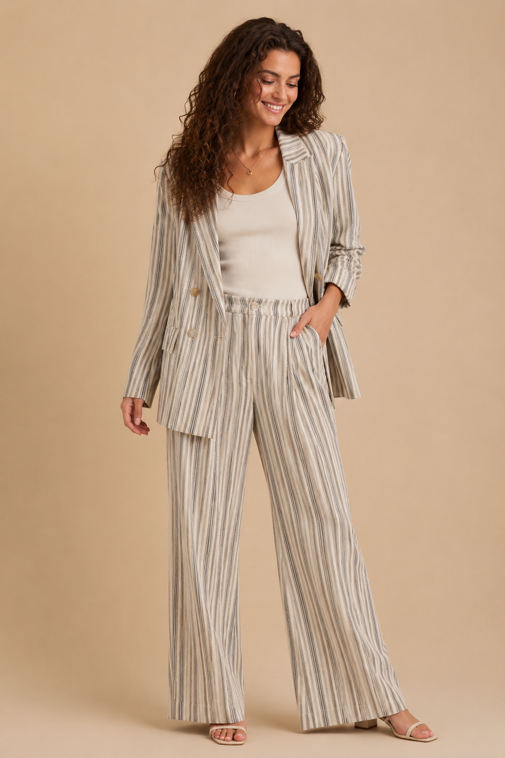 Daphne Striped Cotton Linen Blend Blazer